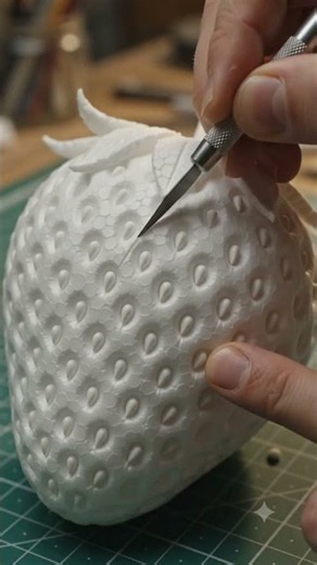 🍓 Giant Strawberry Sculpted from Thermocol | Realistic Foam Carving ASMR Art