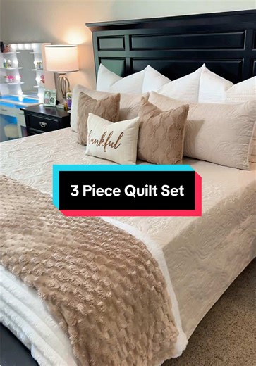 Such a pretty quilt!! If you have a king bed, get the cal king size! #bedding #beddingsets #quilt #quiltset #comforter