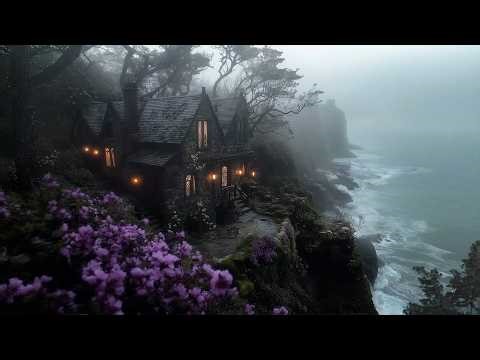 Cliffside Gothic Cottage in the Mist | Rainy Dark Academia Ambience | Waves, Rain, Quiet Reflection