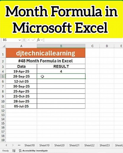 MONTH Formula in Excel | How to use Month Function in Excel | #month #excel #excelshorts #exceltips