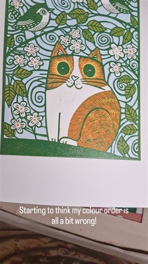 Busy printing Sunday. 4 more to go! . . . #reductionlinocut #owl #linocut #reliefprintmaking #etsy #katlendacka | Kat Lendacka Printmaker