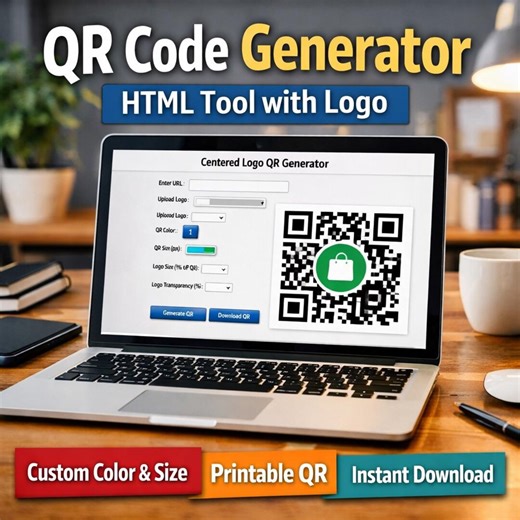 QR Code Generator HTML Tool With Logo | Custom Color & Size | Printable QR | Instant Download - Etsy