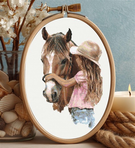 Girl and Horse Cross Stitch Pattern - Equestrian Embroidery Art (PDF) - Etsy