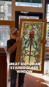Great Victorian stained glass window with a huge torch in it available! DM to acquire it. • Location: Olde Good Things, 333 West 52nd Street New York, New York • Dimensions: 21 in. W x 40 in. H x 1.25 in. D • Shipping everywhere 🚛 #oldegoodthings #antiquefurniture #interiordesign #antiquestore #antiqueshop #architecturalsalvage #stainedglass #victorian #victorianarchitecture #victorianperiod #stainedglasswindow #architecture #architectural #architecturaldetail #homebuilder #homeremodeling #home