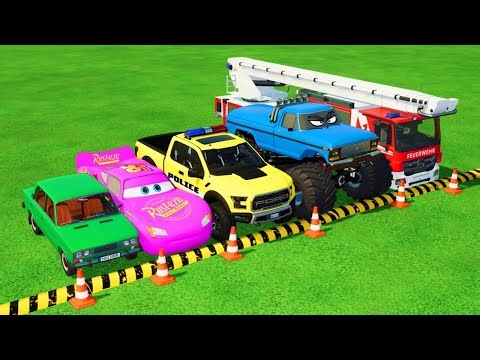 DACIA POLICE CARS, MCQUEEN CAR, VOLKSWAGEN & MERCEDES FIRE TRUCK VEHICLES TRANSPORTING ! FS22