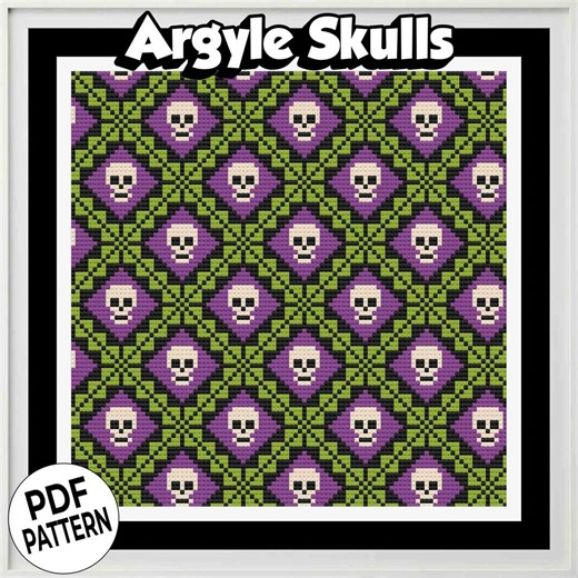 Seamless Skull Cross Stitch Pattern | Gothic Geometric Halloween Embroidery Design | Beginner Friendly PDF Download - Etsy