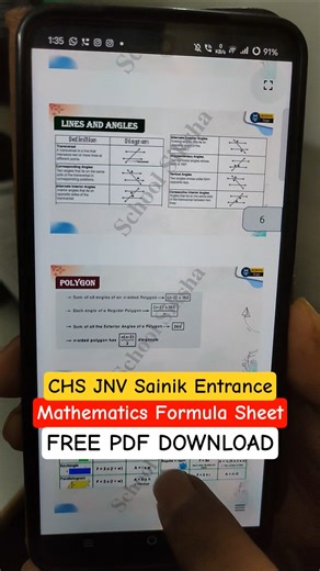 CHS JNV SAINIK Entrance Mathematics FREE Formula Sheet PDF DOWNLOAD #sainikexam
