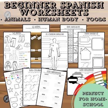 Spanish Vocab Review Worksheets   Colour Code Pack - Ropa, Cuerpo, Animales