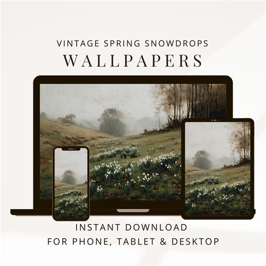 Laptop and Desktop Wallpaper Spring Snowdrops Vintage Art Painting, iPhone Wallpaper, iPad Screensaver, Digital Background Bundle - Etsy UK