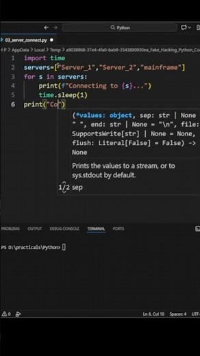 Python Server Connection Hack Simulation | Hacker-Style Terminal 🔐#shorts #python #fyp