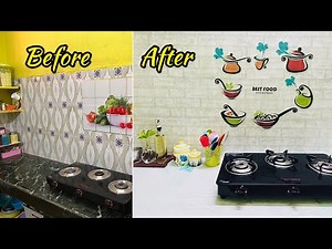 kitchen makeover in 300rs|Kitchen wall makeover|countertop decoration|DIY kitchen containers