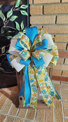 Spring Garden Breeze Bow – 12” Wide With 12” Tails | Turquoise, White & Floral Layers - Etsy