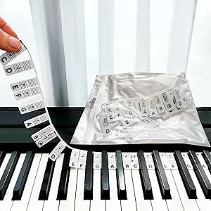Black & White Silicone Piano Keyboard Note Labels 61-Key Full Size Piano Removable Reusable Includes Storage Bag, No Stickers Needed, for Beginners (61 Keys White & Black 1 MM Thin with Bag, 61 Keys)
