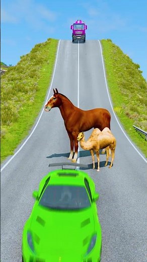 Flatbed Cargo Truck vs Camel & Horse Characters - BeamNG.Drive