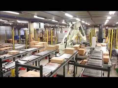 Kartons Palettieren / Kommissionieren mit Palettierroboter / Palettierer