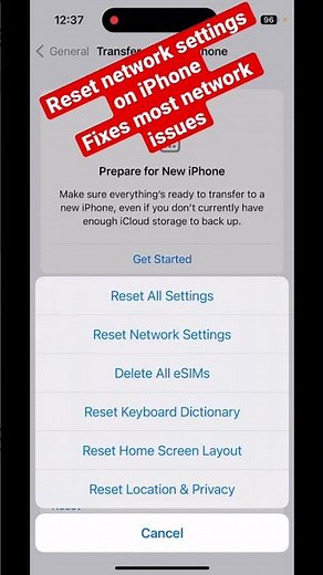 Resetting network settings to fix iPhone network and email issues