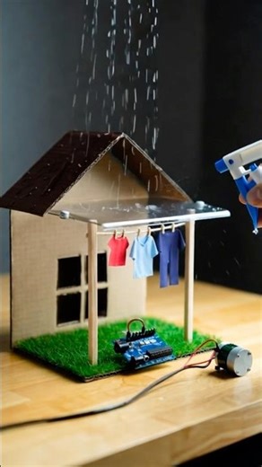 Automatic Rain Sensor Project | Clothes Move Out Instantly! #project #dcmotor #craft