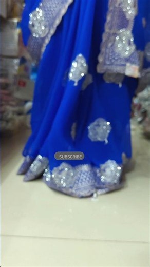 Royal Blue Chiffon Saree with Silver Stone & Fancy Zari Border | Party Wear 2026