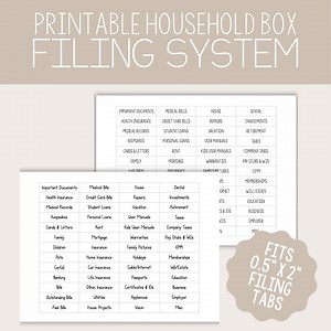 Household Filing System L Keepsake Box L Printable Family DIY Tote Labels L File Tabs for Home Documents Box L 52 Tabs L Home Organization - Etsy