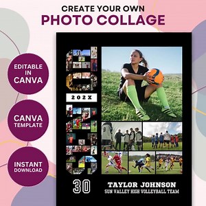 Senior Night Soccer Poster Sports Photo Collage High School Award Banquet Football Player Graduation Gifts Picture Collage Canva Template - Etsy