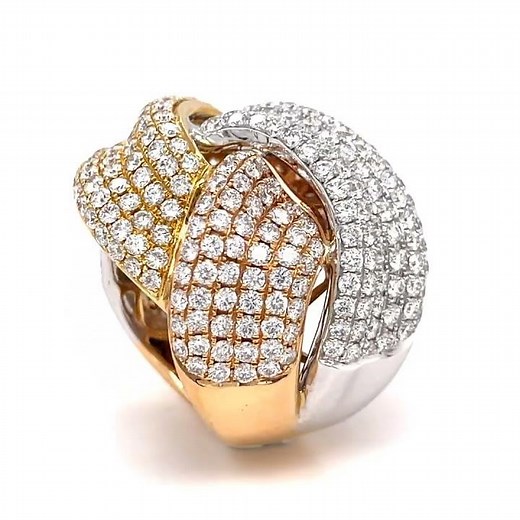 Afarin 18k Tri-Colored Gold Knot Statement Ring w/ 6.40ct Diamonds, Size 6.25.