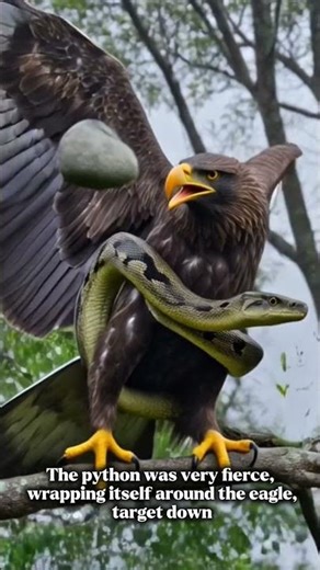 The python was very fierce, wrapping itself around the eagle, target down