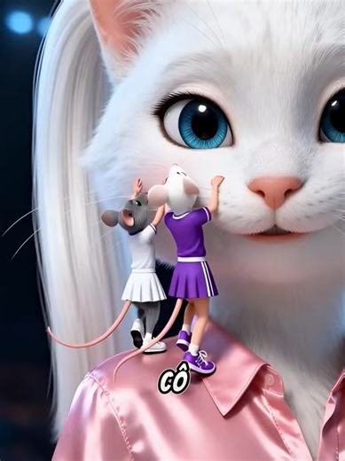 Cô mèo trắng khổ sở vì chuột nghịch ngợm