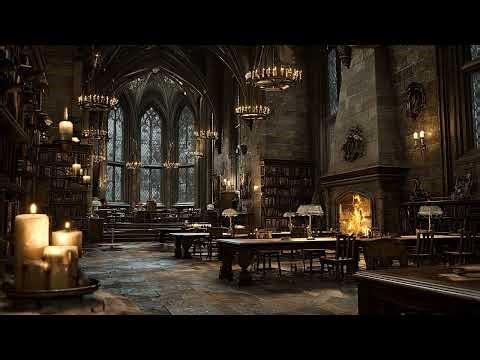 Hogwarts Library Ambience | Rain and Fireplace Sounds for Reading, Study & Relaxation