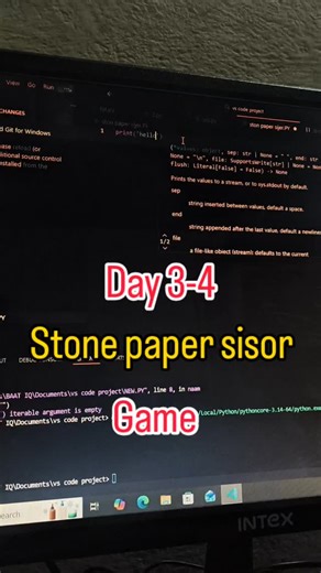 ayush ki kahani on Instagram: "Stone paper scissor game in python Day 3-4 simple project #stonepaperscissors✂️ #game #inpython"
