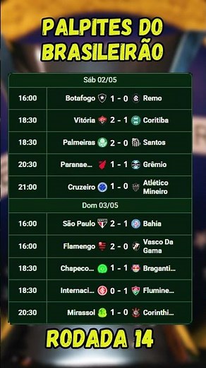 PALPITES DO BRASILEIRÃO SÉRIE A 2026 RODADA 14