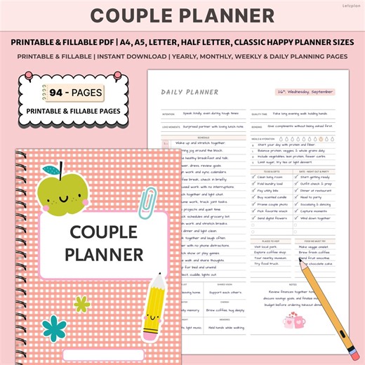 Printable Couple Planner | Relationship Goals Journal | Budget Dates Communication Planning Pages - Etsy