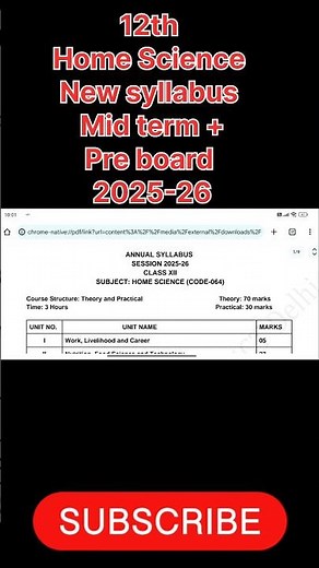 class 12 home science mid term syllabus 2025-26 | class 12 pre board syllabus 2025-26 | #shorts