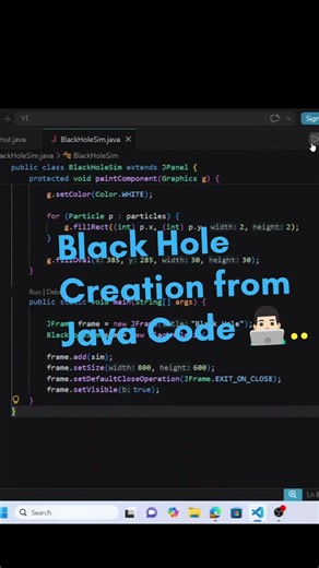 I simulated a black hole using Java 🌌500 stars.1 black hole.Pure code.Would you fall into it? 👀