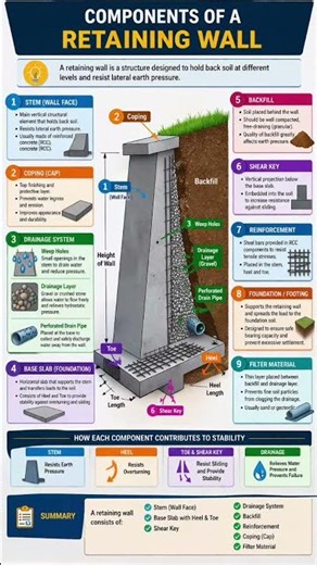 “All Components of a Retaining Wall | Must Know for Engineers!”#short.
