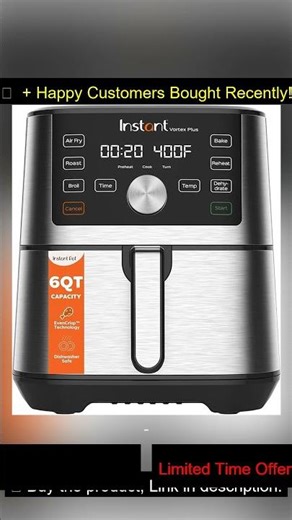 🔥 Instant Pot 6QT VORTEX Plus Air Fryer, 6-in-1, Air Fry, Broil, Dehydrate, Crisp, Roast, Reheat, Ba