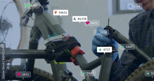 Technician inspecting e-bike module and generating floating AR metrics in bike repair installation