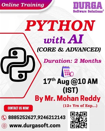 PYTHON with AI (CORE & ADVANCED) Online Training @ DURGASOFT #durgasoftware #durgasoft #python