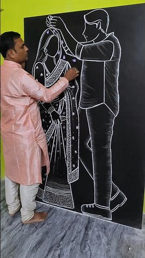 How to Draw Flower Shower Wedding Scene 🤍✨ | Chalk Art on Blackboard #art #shortvideo #wedding