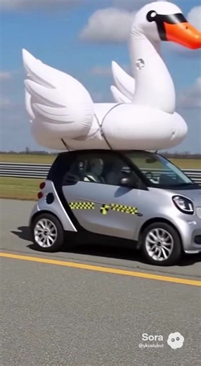 Краш тест / Crash test Smart Fortwo с огромным надувным лебедем на крыше