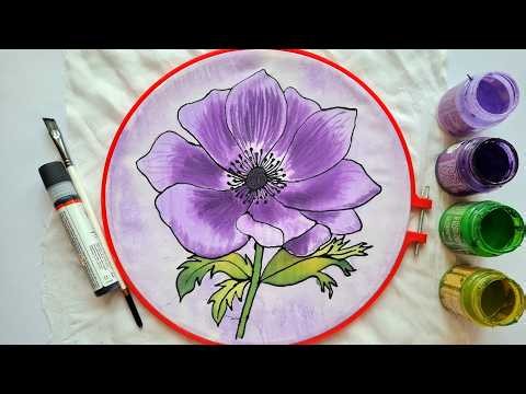 Anemone Flower Silk Painting Tutorial | Gutta Resist, Silk Paints & Salt Effect Background