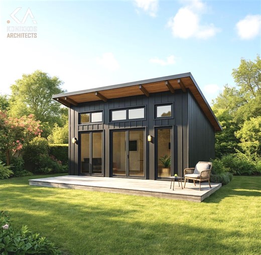 22x28 Ft - 616 Sq Ft - 1 Bedroom Cabin Design • Shed Roof ADU • Architectural Plans   2D CAD • Grey Exterior, Vaulted Ceiling - Etsy