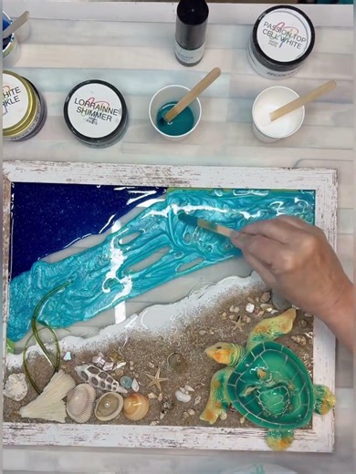 Mama & baby turtle resin frame ##resinphotoframe #resinart #turtle #oceanresin