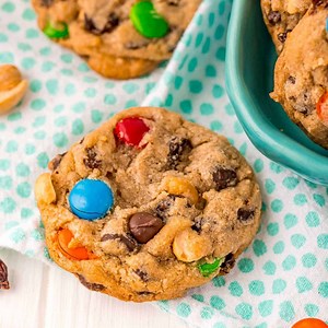 RECIPE: https://www.rachelcooks.com/easy-trail-mix-cookies/ With M&Ms, peanuts, raisins, and convenient refrigerated cookie dough, easy trail mix cookies can be in your oven in just a few minutes! | Rachel Cooks | Facebook