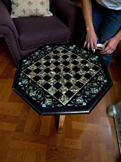 Handmade Black Marble Chess Table | Abalone Inlay, Luxury Game Furniture - Etsy