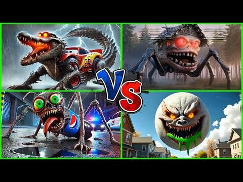“Monster Showdown: CrocoCar vs Haunted House vs Pepsi Spider vs Evil Moon!” ✅