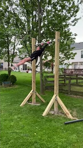 DIY Gymnastics Strap Bar, Daughter doing Giants