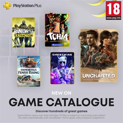 30K views · 538 reactions | Announcing the PlayStation Plus Game Catalogue lineup for March, which includes: ➕ Tchia ➕ Uncharted: Legacy of Thieves Collection ➕ Ghostwire Tokyo ➕ Tom Clancy’s Rainbow Six Extraction ➕ Immortals Fenyx Rising ...and many more. The full lineup: https://play.st/42d5TOI | PlayStation Europe | Facebook