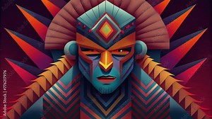 A modern take on traditional tribal patterns with bold and contrasting colors coming together in a dynamic and eyecatching tapestry.