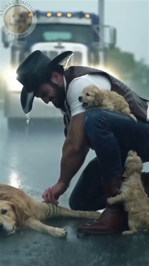 Desert Highway Rescue: Man Saves Tied Dog Family Seconds Before Truck