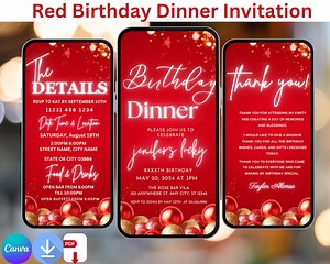 Red Birthday Dinner Invitation Template: Elegant Celebration (digital Download) - Etsy